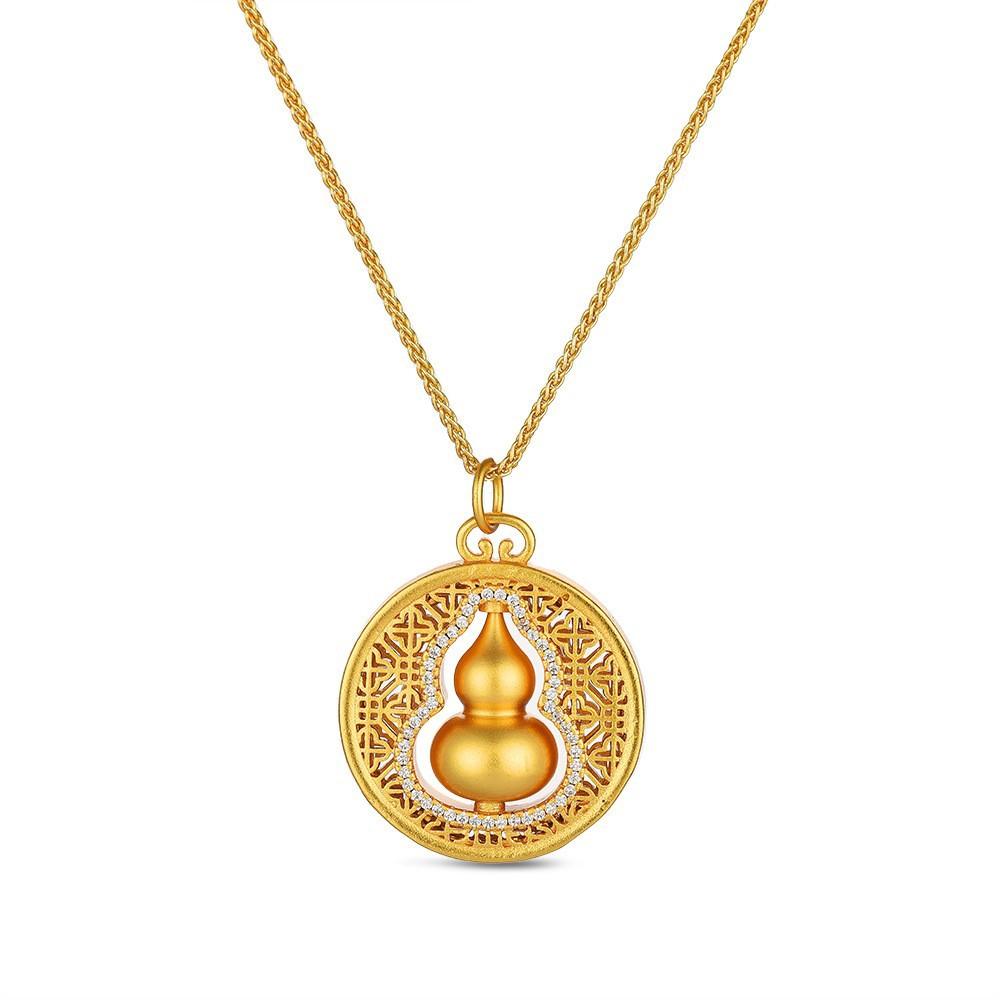 Jindian has the same Fulu God of Wealth, sand gold ancient French wire matte lucky gourd pendant, retro court necklace wholesale.