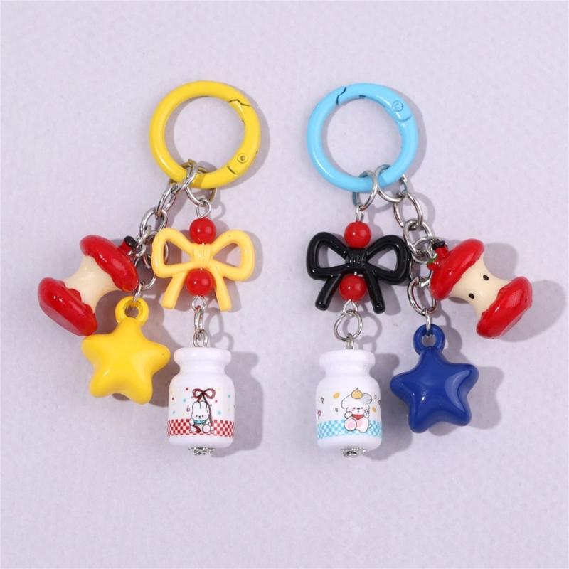 Cute Initial Keychain,Bag Charms,Bows Star Key Chains Accessories Decor for Purse Handbag Car Keychain For Women Girl