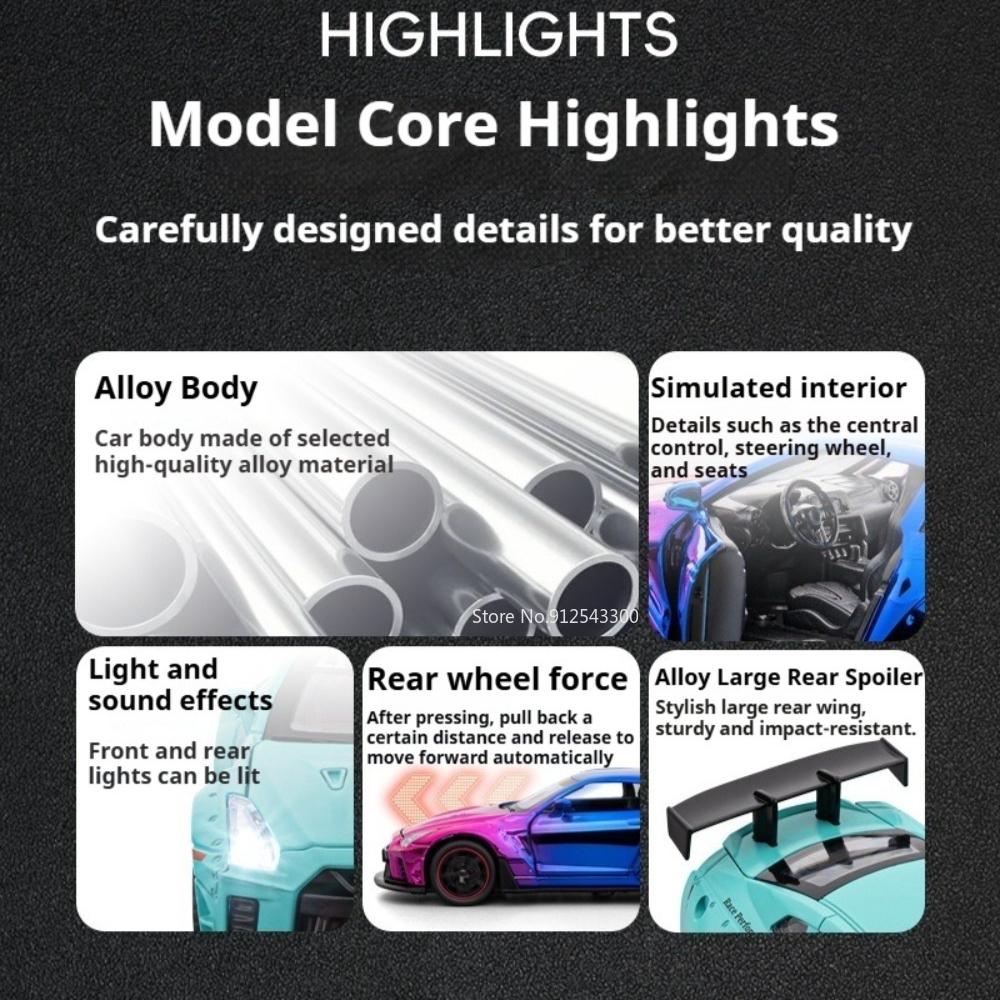 1:32 GTR R8V10 Sports Car Model Toy Exquisite Interior Doors Opened Sound Light Pull Back Cars Models for Children's Gifts