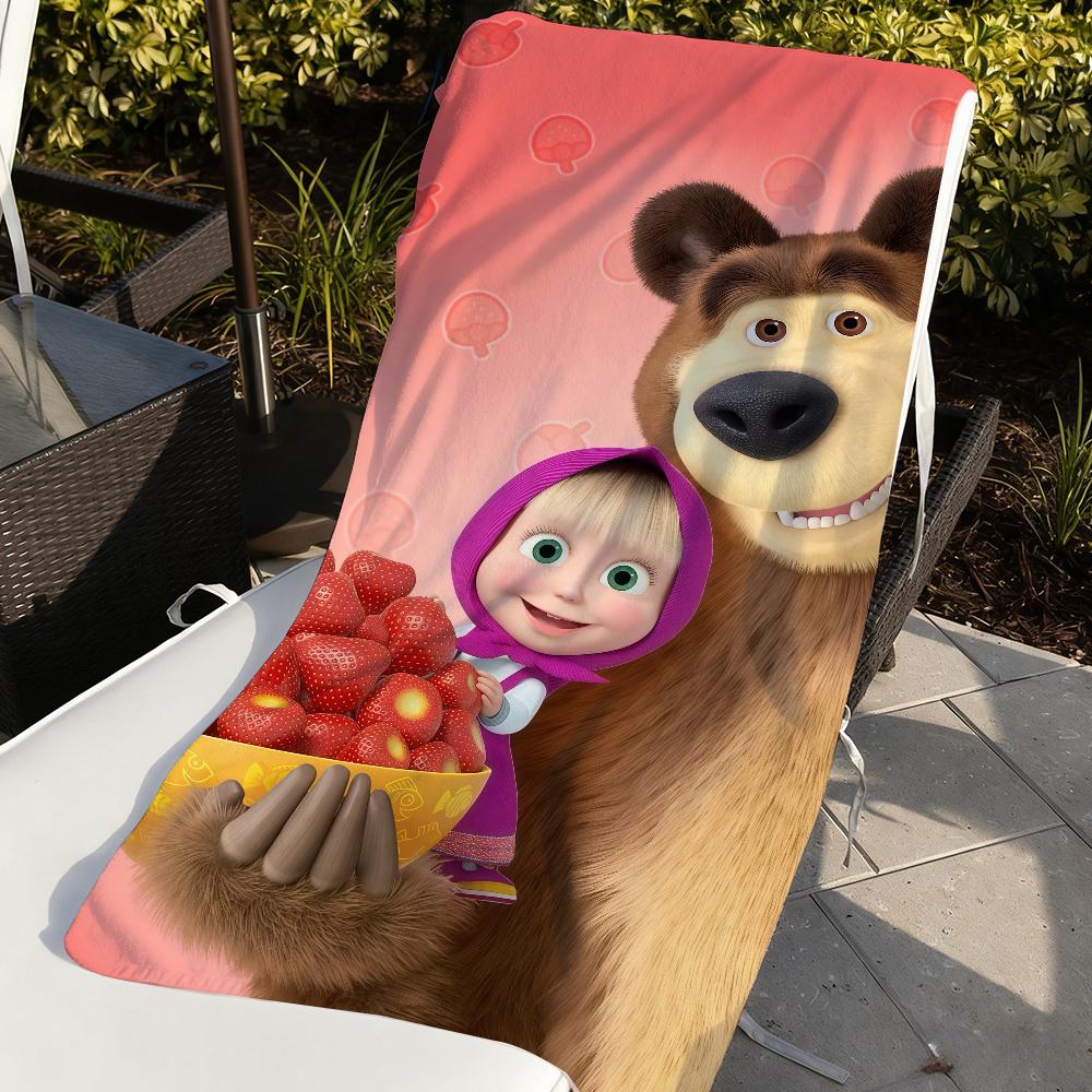 Cartoon M-Masha And The B-bearers Beach Towel For Beaches Yoga Studios Gyms Hot Springs Swimming Pools And Picnics
