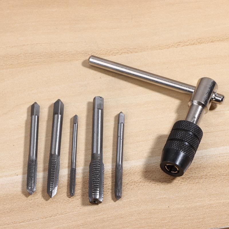 3-6Mm T-Shaped Tap Wrench 5Pcs Hand Tap M3-M8 Tapping Screwdriver Wrench Thread Tapping Hand Tool Set