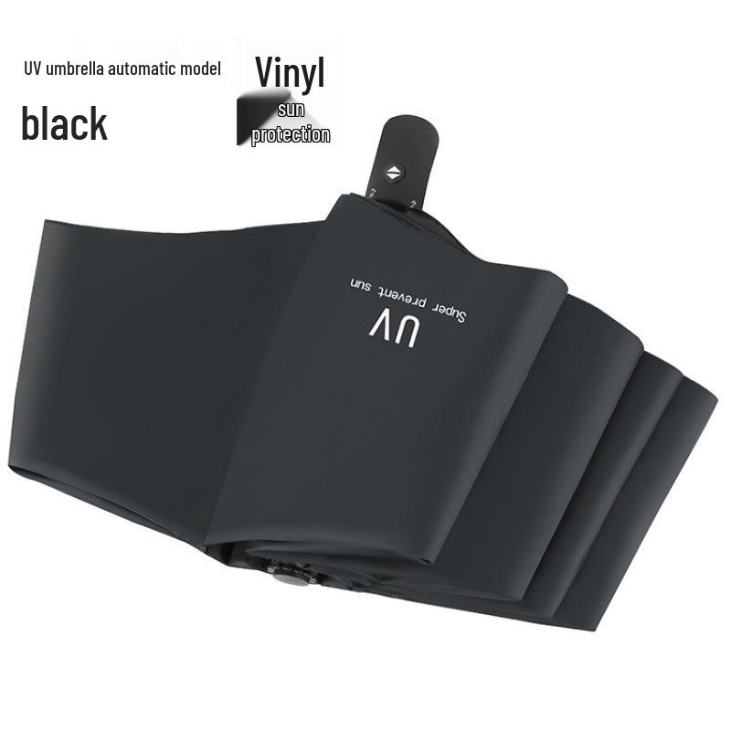 Women's Foldable UV Protection Sunshade: Black Vinyl Automatic Umbrella for Rain or Shine