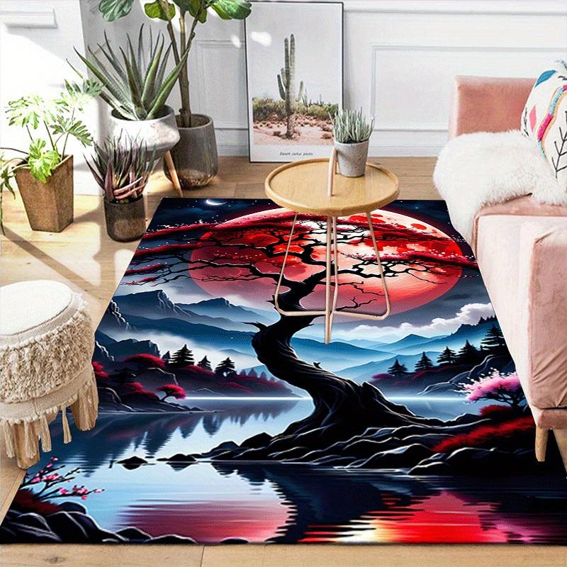 1pc Red tree of life Print, Design Indoor Area Rug - Soft, Anti-Slip, and Durable Gaming Room Decor for Bedroom, Living Room