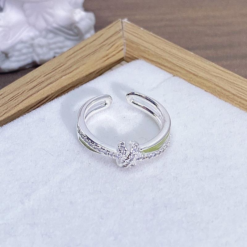 Enamel Oil Drop Flower Butterfly Opening Ring Niche Design Light Luxury High Sense Zircon Personality Ring Woman