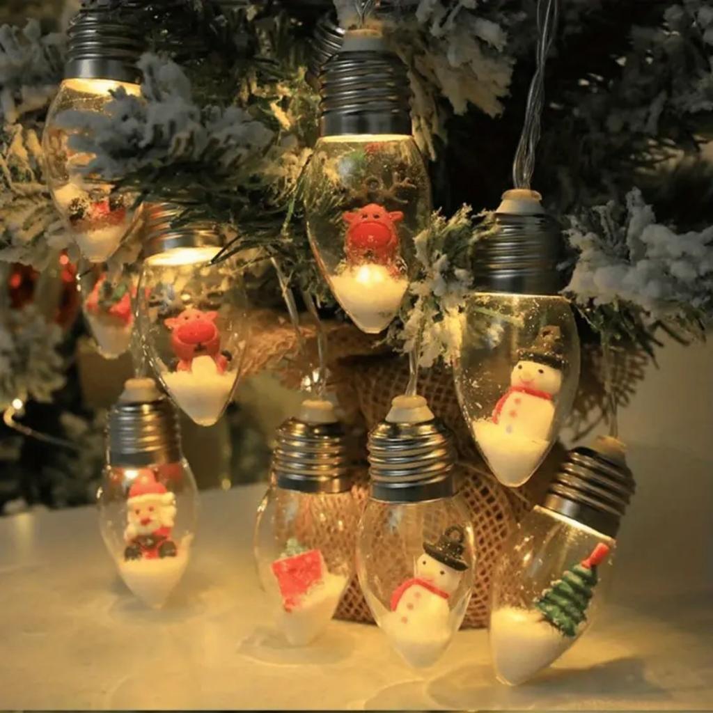 3M 20LED Globe Bulbs String Light with Snow & Cute Ornaments Perfect For Home Patio Fireplace Christmas Xmas Tree Decoration