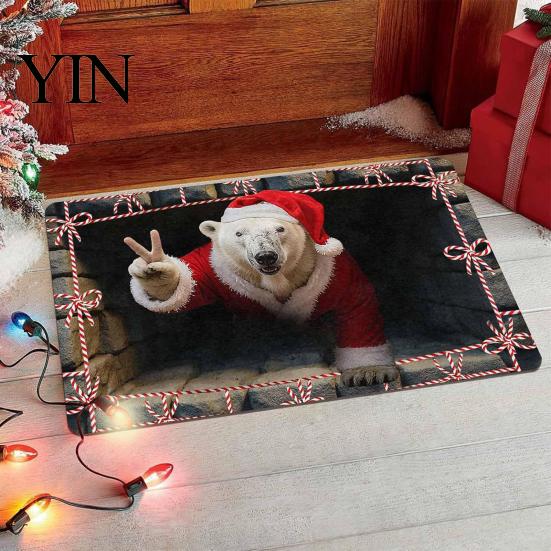 Winter Snowman Welcome Rug 3D Christmas Entrance Rug, Santa Claus Floor Mat, Non-slip Decorative Door Mat Festive for Front Bathroom Holiday