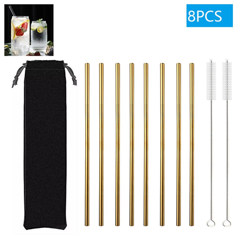 1-10Pcs Glass Straws Eco Friendly Reusable Drinking Metal Straw with Brushes Smoothies Milkshake Cocktails Party Bar Accessory