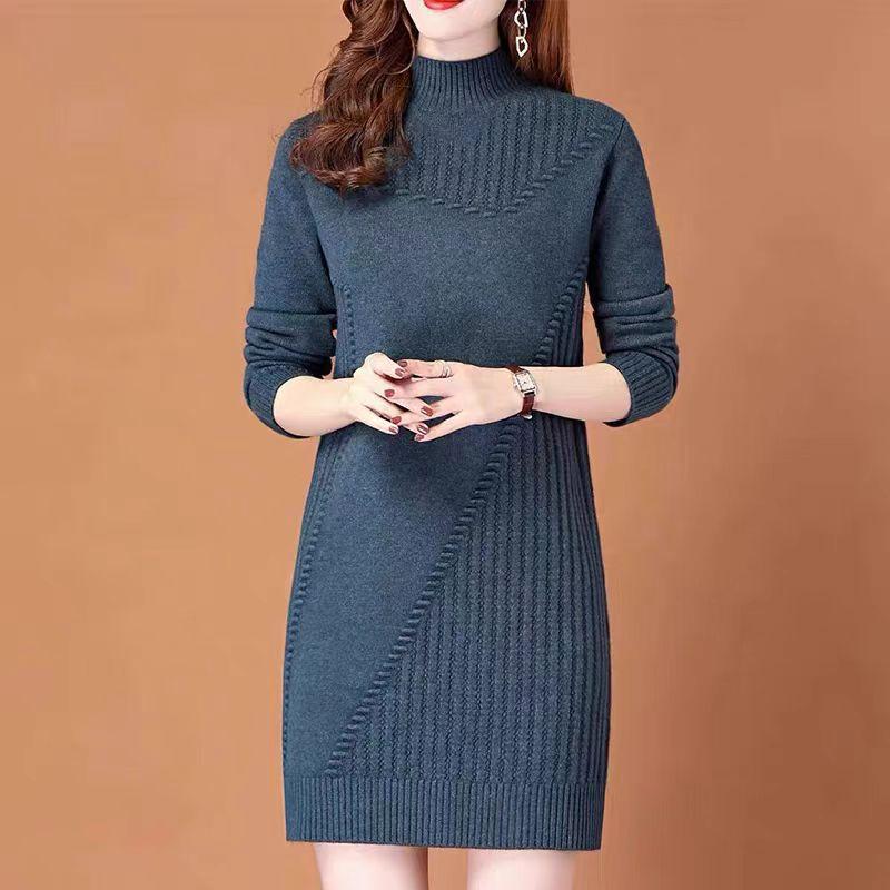 Sweater Women's Autumn and Winter Half Turtleneck Knitted Sweater Base Layer Thickened Mid-length Pullover Loose Sweater