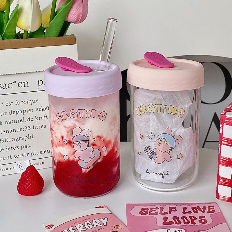 Tulip Rabbit Glass Straw Cup