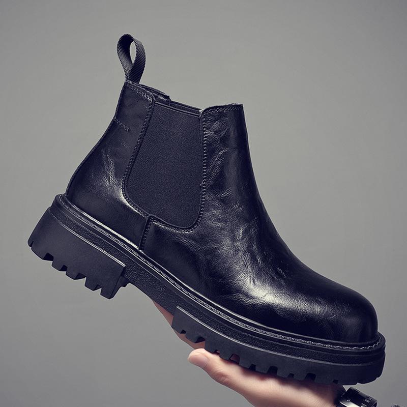 

Martin boots men s high-top leather shoes British style thick-soled heightened winter velvet black locomotive boys soft leather medium-top boots 38