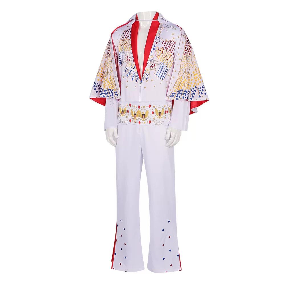 Movie Presley Cosplay Costume Diamond Rock Singer Cosplay Adult Children White Printed Jumpsuit Suits Halloween Costume