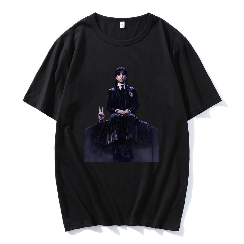 Wednesday Season 2 T-shirt Addams Graphic Printing Tshirts Short Sleeve Cotton Casual Tee-shirt O-neck Film Fashion T Shirt Mens