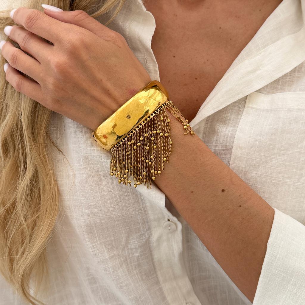 Creative Waterfall Metal Bead Chain Fringed Necklace, Fashionable Elbow Beaded Collarbone Necklace