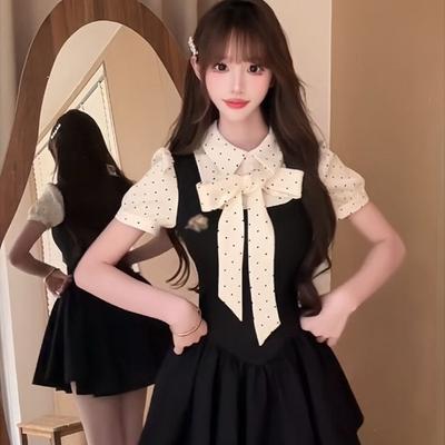 French College Style Fake Two-piece Dress Women's Summer Niche Temperament Polka Dot Fluffy Princess Dress Women's Clothing