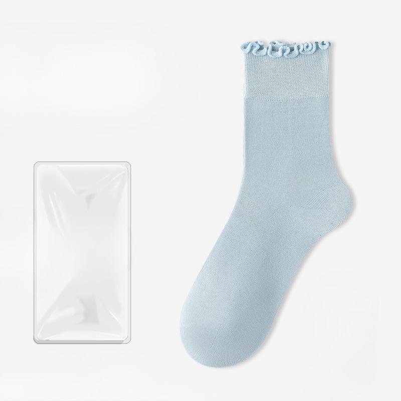 Female Summer Thin Style All-match Pure Color Auricle Lace Breathable Deodorant Boneless Short Tube Cotton Socks