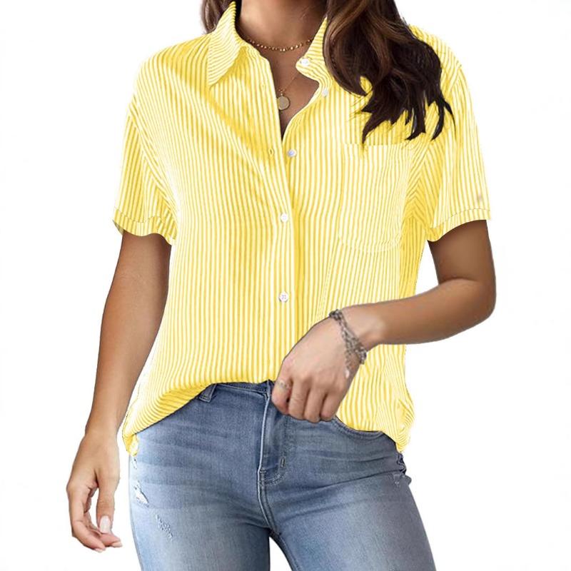 Dámské jarní a letní nové potištěné pruhované kardigany topy ležérní móda košile s krátkým rukávem