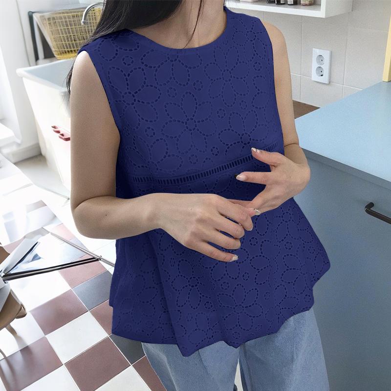 ZANZEA Women Casual Embroidery Lace Patchwork Summer Sleeveless Tank Tops