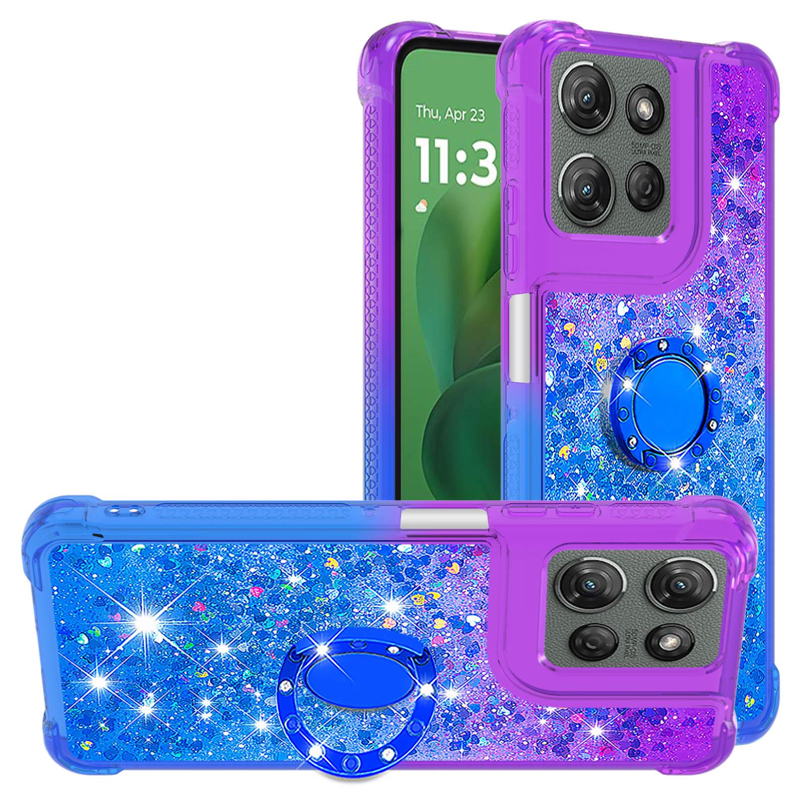 

For Motorola Moto G Power (2025)/Motorola Moto G Play (2025) 5G TPU Case with Kickstand Gradiant Quicksand Shockproof Cover Purple+Sky Blue