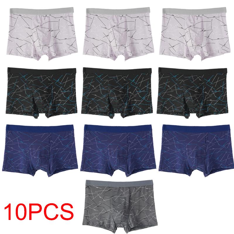 10PCS Men's Boxer Shorts Cotton Underwear Plus Size XL-4XL Comfortable Underpants Sexy Panties Solid Color Lingerie