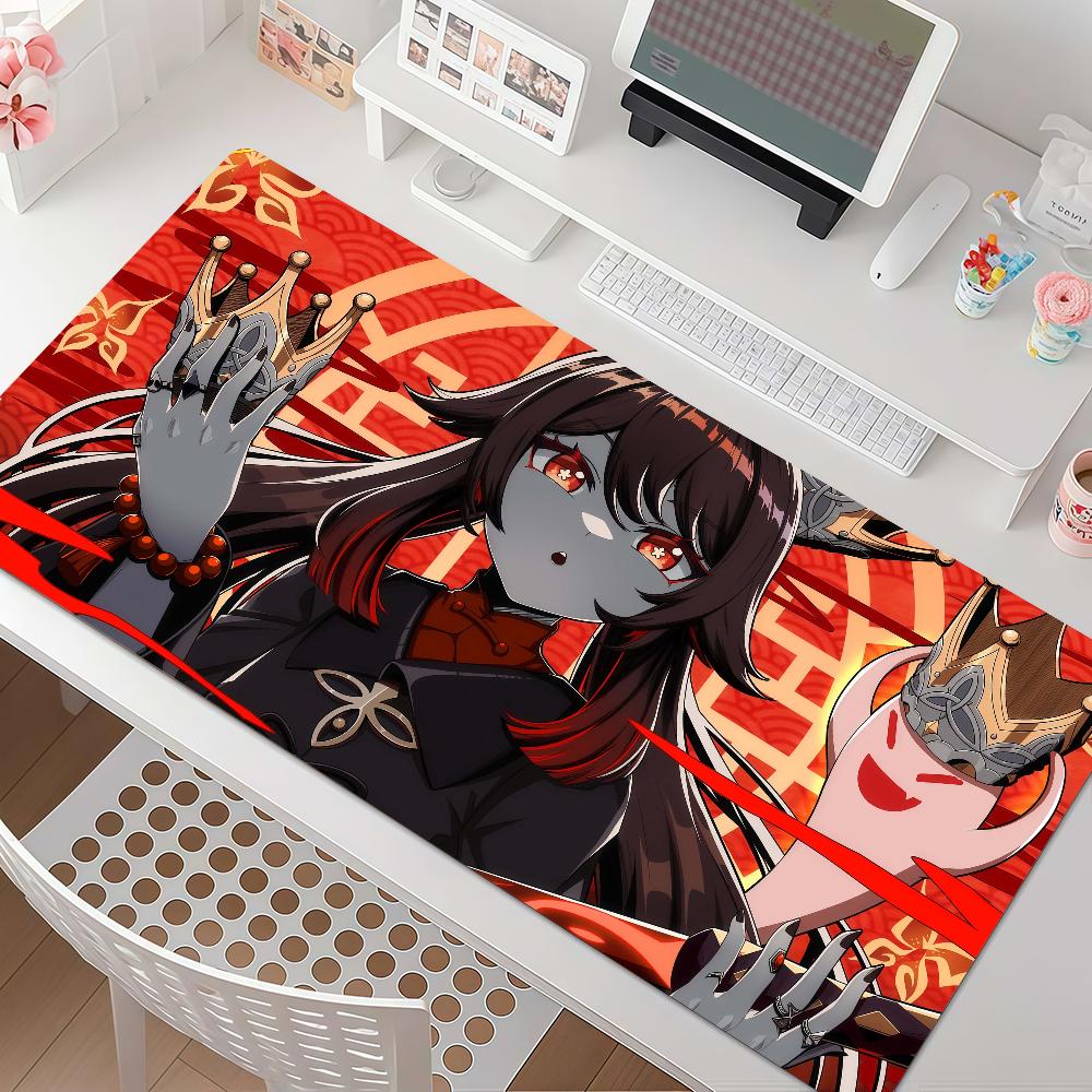 Genshin Impact Hu Tao Mouse Pad Large Non-Slip Waterproof Mat Stitched Edge Keyboard Pad for Gaming Daily Office
