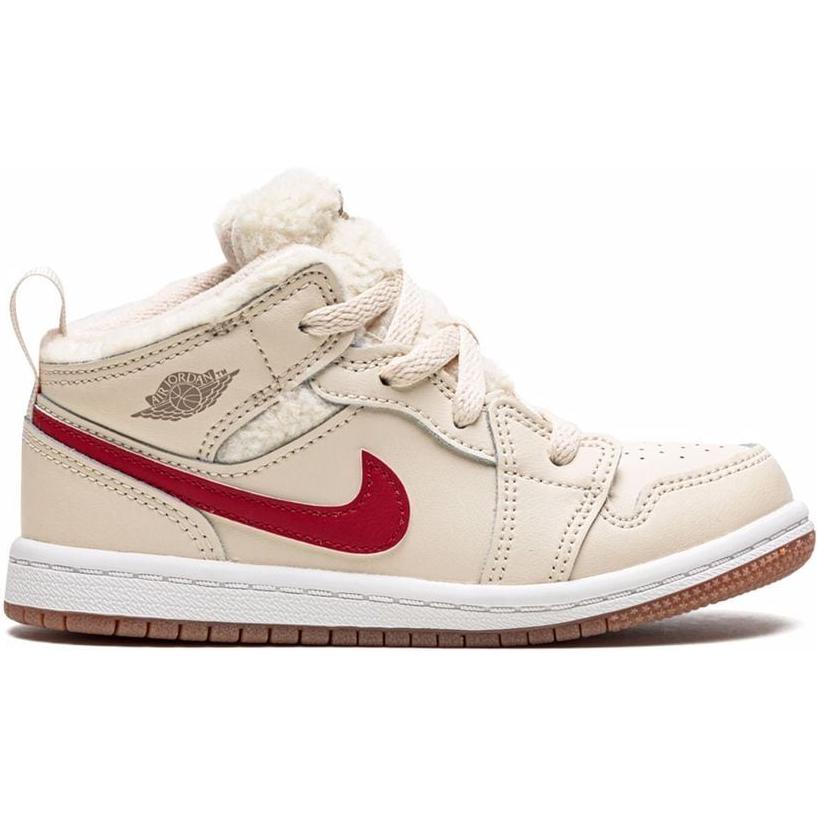 Air Jordan 1 Mid Utility TD Fleece Baby-Sneakers Tan Pearl-White Dark-Driftwood DO2209-264