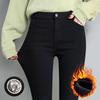 Black High-Waist Stretch Leggings for Women, Plus Size, Fleece-Lined, Slim-Fit Spring/Autumn.