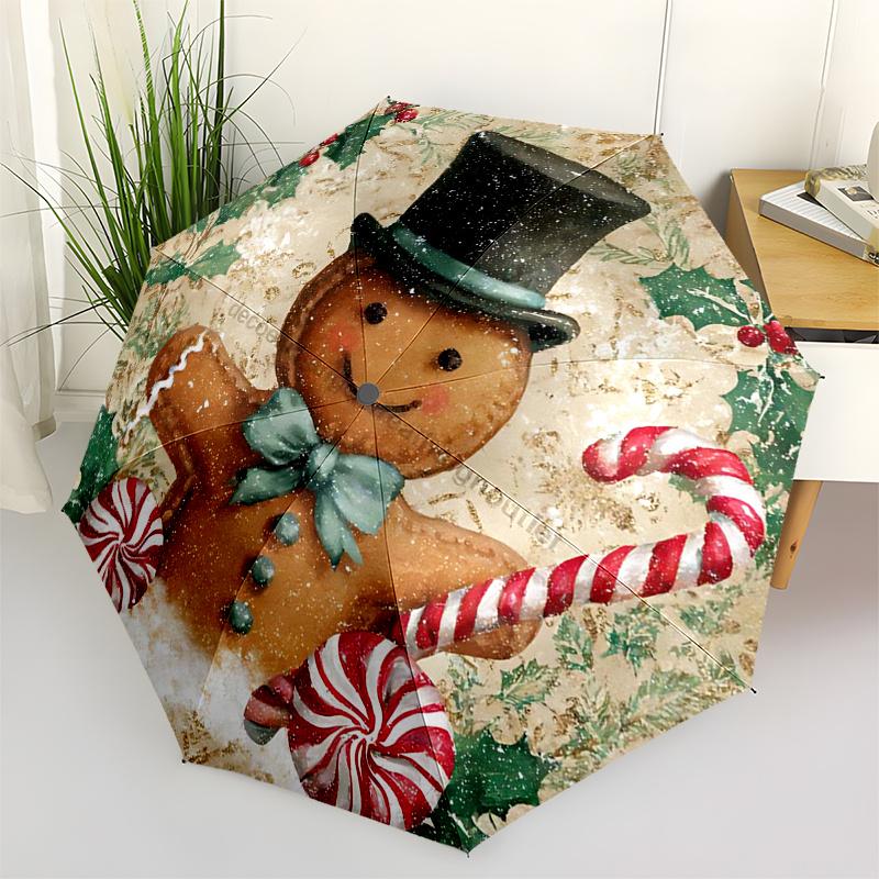 

Gingerbread Man Themed Travel Umbrella 8 Ribs Automatic Opening and Closing, Portable Folding Design, Compact and Stylish Umbrella Suitable