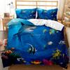 Queen & King Size 3D Undersea World Whale Shark Printed Down Quilt Cover & Pillow Cover Bedding Set with Blue Background