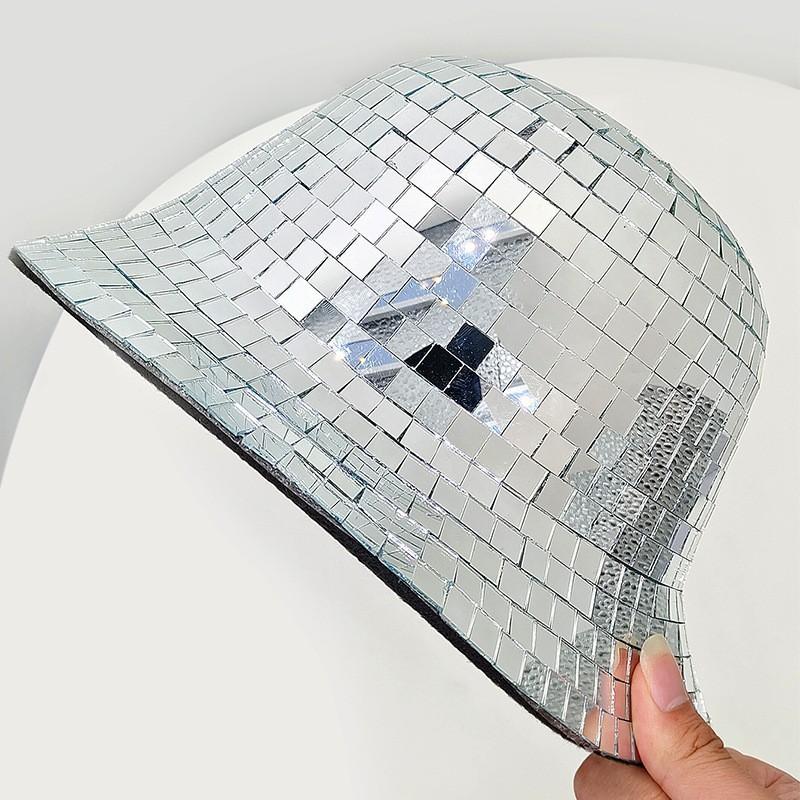 Discobuckethat Glitter Glass Sequin Fisherman Hat With Sun Protection For Nightclub And Party