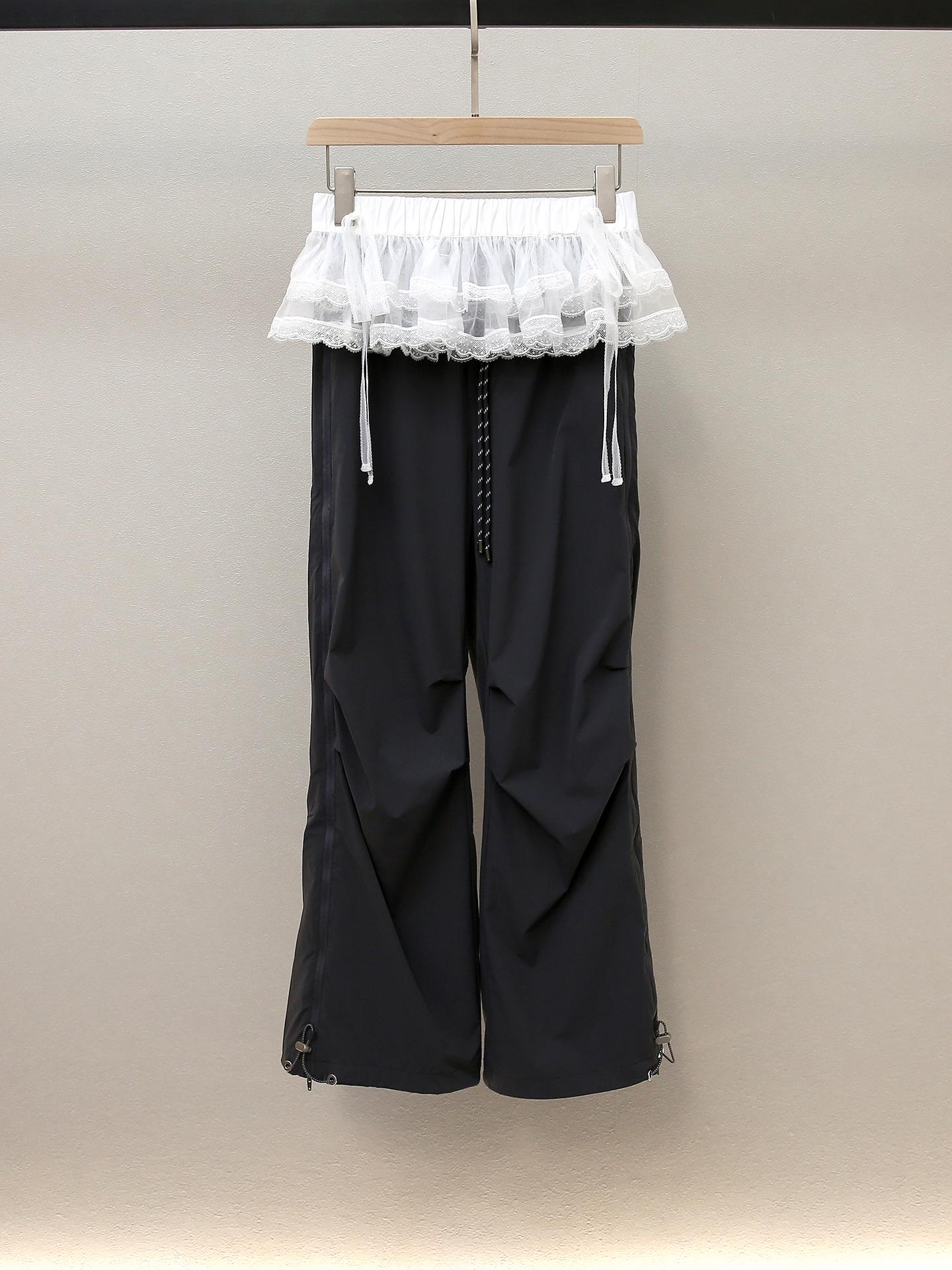 

High-End Women s French Lace Peplum Slimming Straight-Leg Casual Pants for Autumn Medium темно-серого