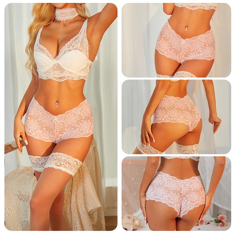 FINETOO 6 Stück/Set Damen Slips Aushöhlen Spitze Mittelhoch Elastisch Durchsichtig Sternspitze Vierkant-Hose Damen Unterhosen