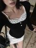 260g Cotton Modal Polka Dot Lace Patchwork Two-Piece Style Slimming Top