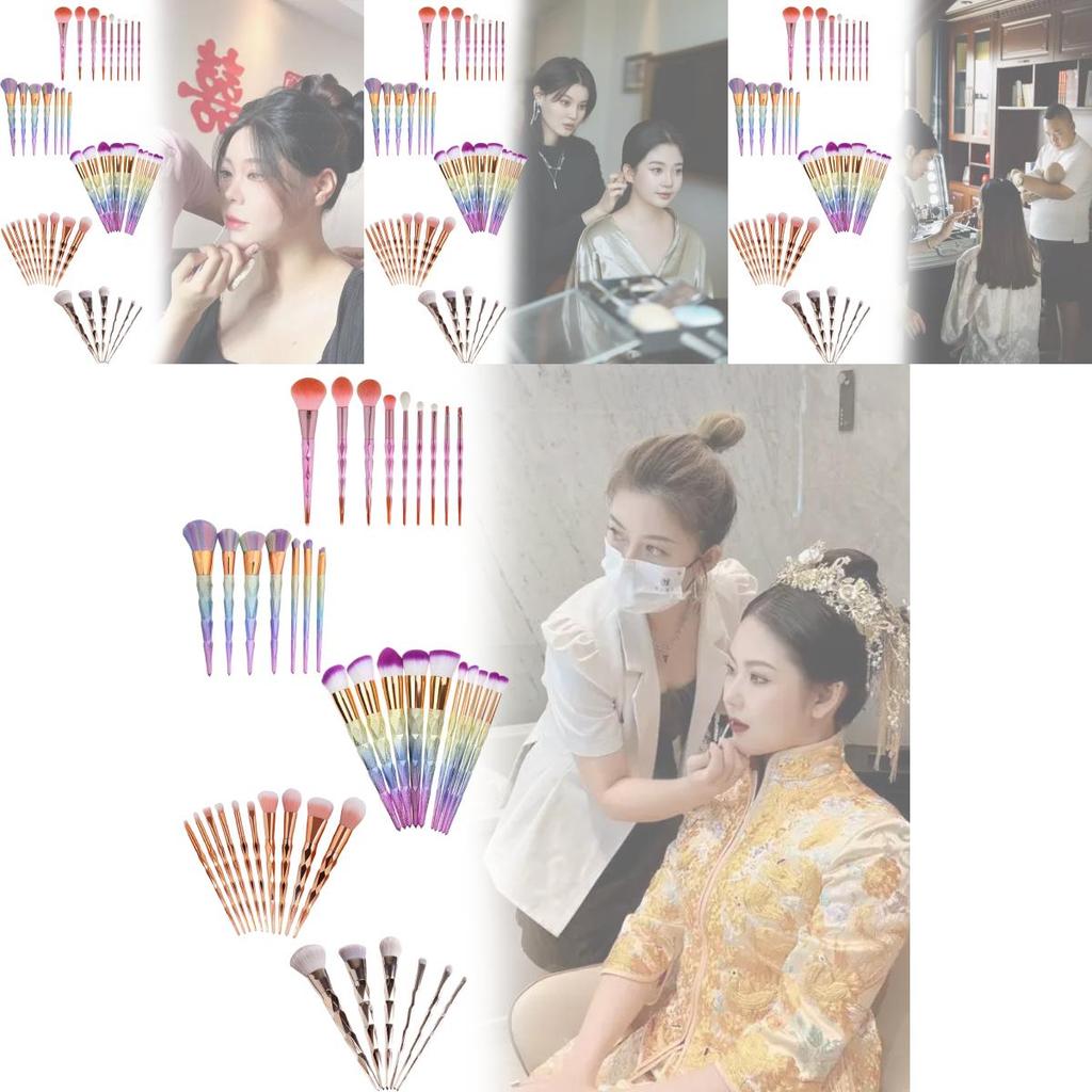 Makeup Brush Set With 10 Colorful Gradient Bristle Tools For Daily Use