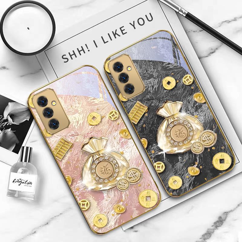 Sac Chanceux de Bénédictions Pour Samsung Galaxy S 21 S22 S23 Plus S24 Ultra S20 FE 25Ultra S21+ S9+ 22Plus Coque de téléphone en verre doré