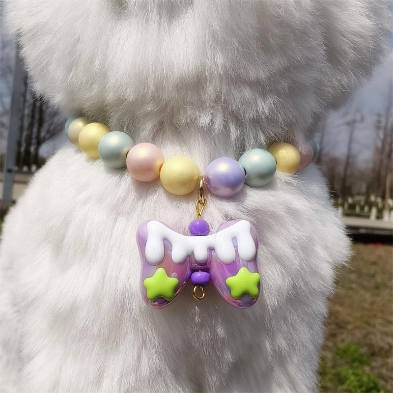 Handmade Colorful Beaded Pet Necklace Cute Flower Accessories Acrylic Cat & Dog Ornaments Princess Style Decorative Collar