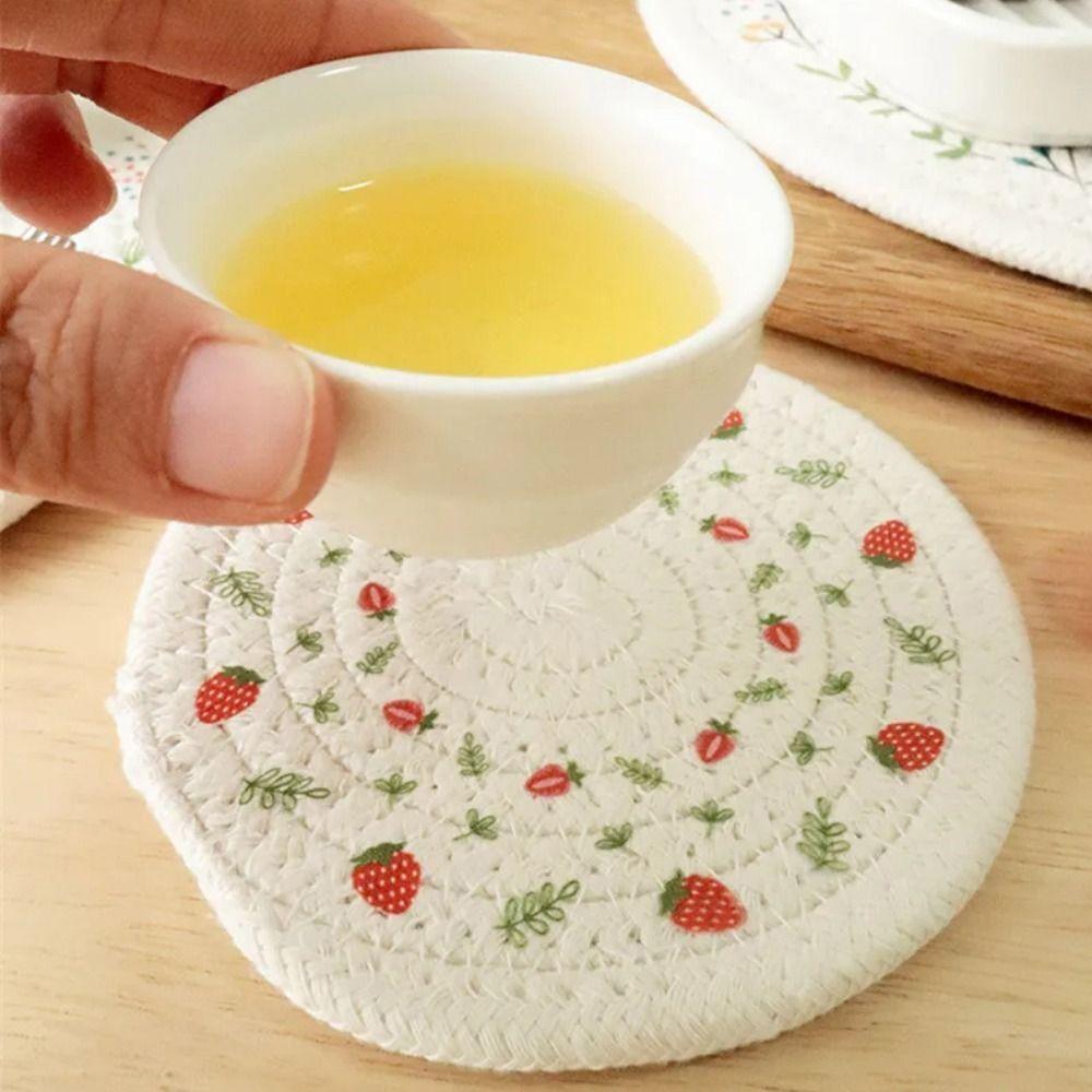 Erdbeermuster Topflappen Gewebte Baumwolluntersetzer Einfaches Platzset