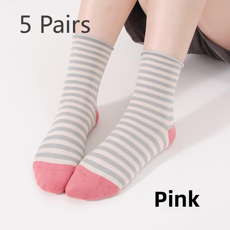 5 Pairs Socks Soft Silk Socks Casual Socks Short Tube Striped Boneless Deodorant Socks for Women