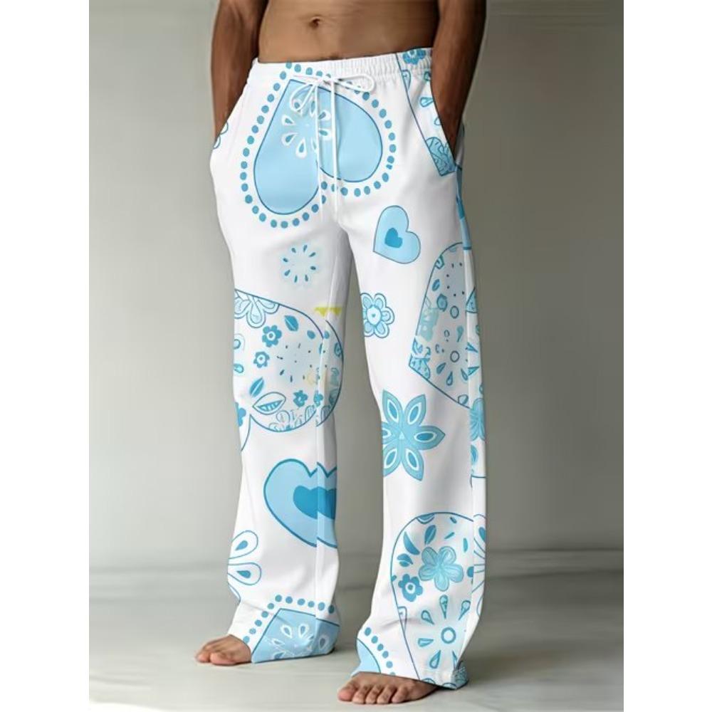Men's 3D Simple Pattern Printed Baggy Casual Trousers, Elastic Drawstring Waist with Pockets, for Spring Summer Home Outdoor Vacation