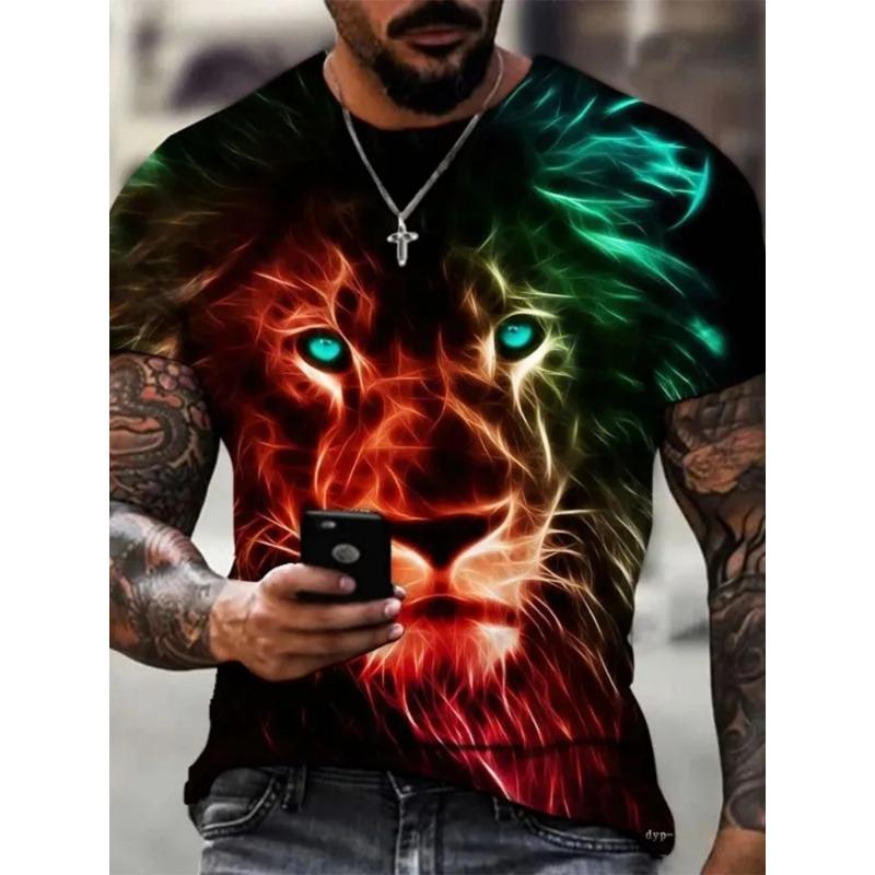 Tricou bărbătesc imprimat 3D cu mânecă scurtă, cu gât rotund, pulover casual