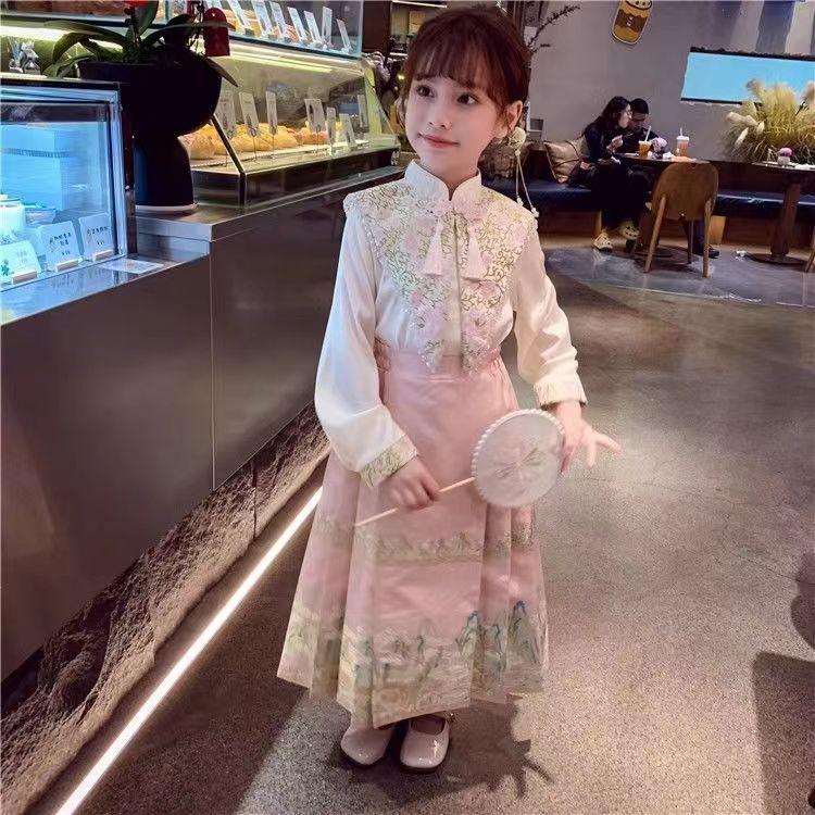 Ming Dynasty Hanfu Skirt Set for Girls - Spring 2026, Tang Suit Chinese Style