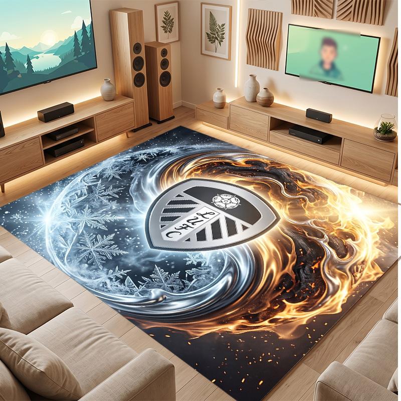 Tappeto in Velluto di Cristallo con Stampa del Leeds United Football, Comodo Assorbente d'Acqua Antiscivolo Tappeto per Pavimenti Interni