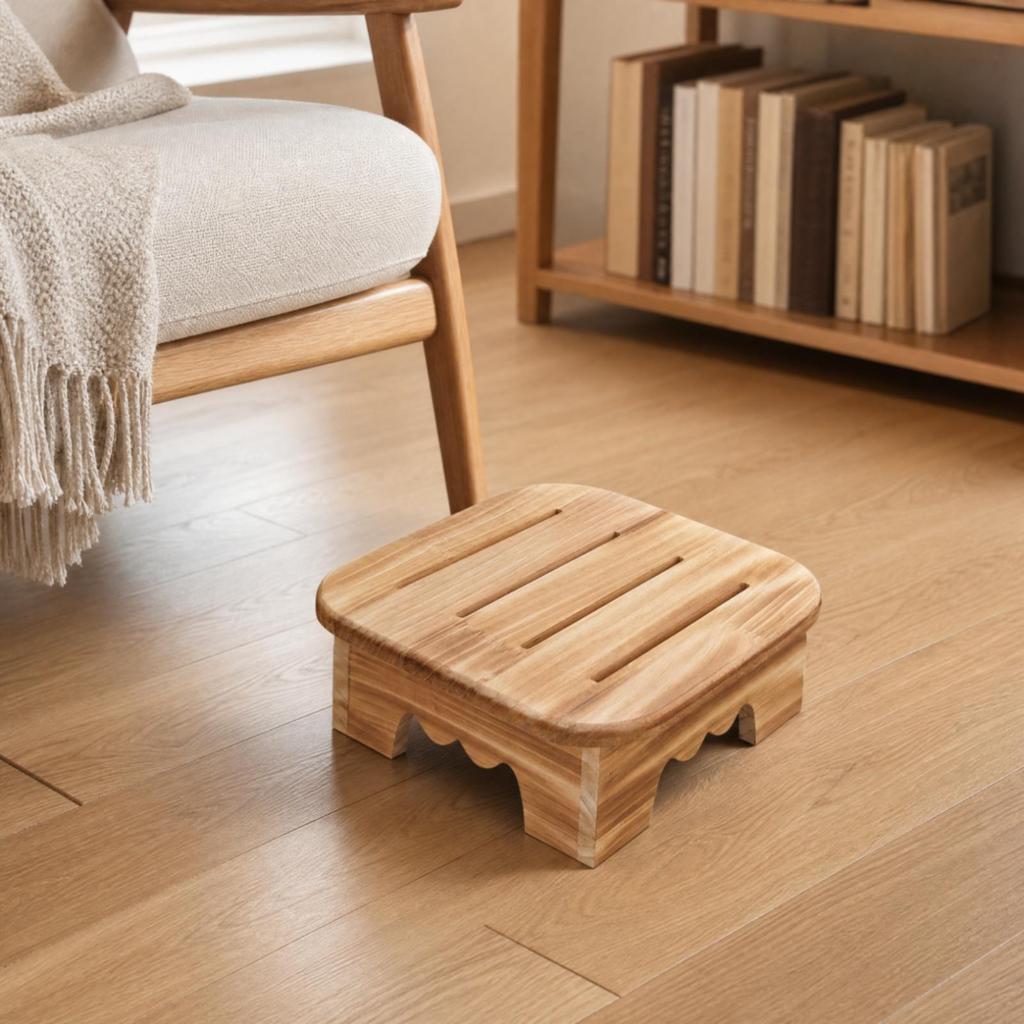 Hocker mit geschlitzter Oberseite Stabiler quadratischer Holzfußhocker Kompakt für Erwachsene,