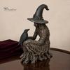 Decorative Witch Statue Halloween Tree Statue, Gothic Crow Resin Figurine, Retro Figurine Dark Fantasy Enchanting Ornament, Holiday Party Supplies