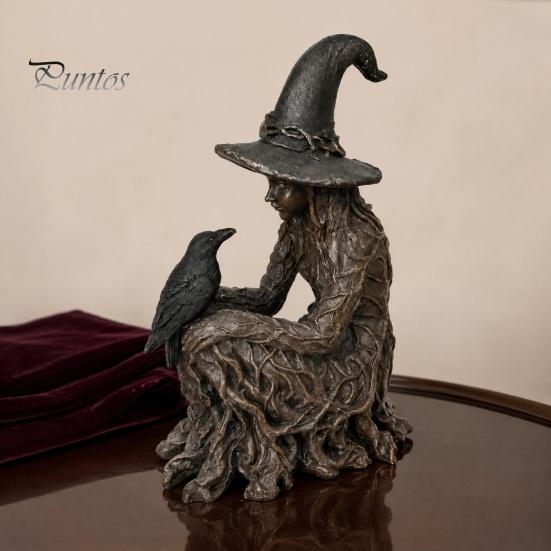 Decorative Witch Statue Halloween Tree Statue, Gothic Crow Resin Figurine, Retro Figurine Dark Fantasy Enchanting Ornament, Holiday Party Supplies