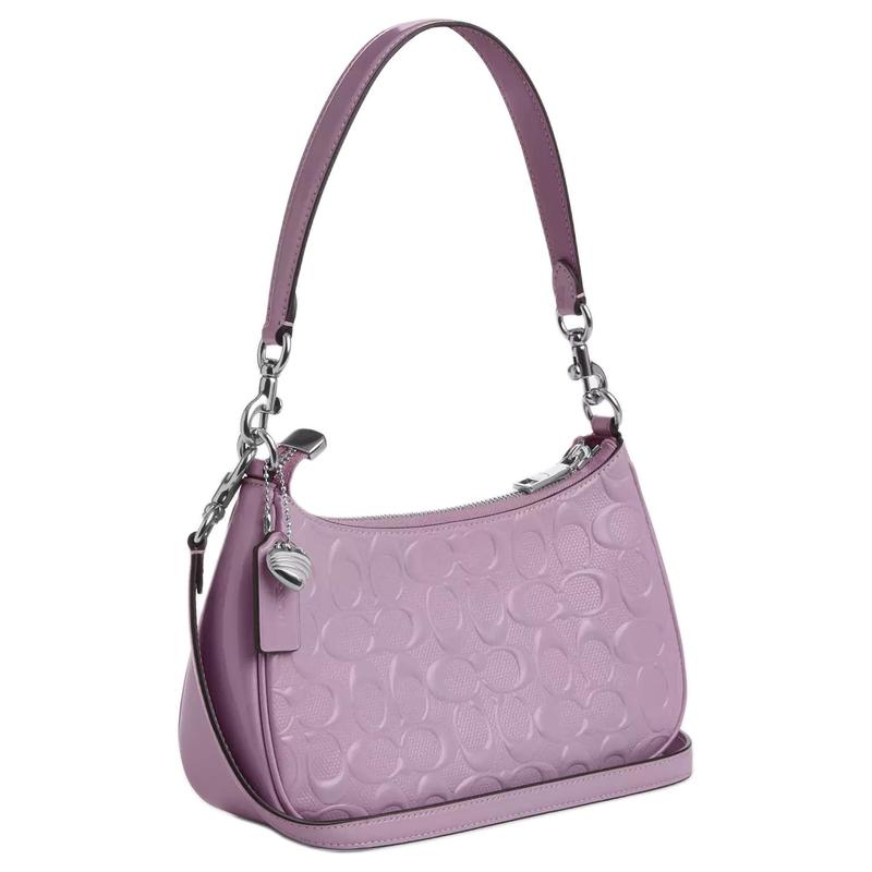 COACH Teri 25 Heart Charm Silver Metallic Leather Shoulder Bag Medium Women's Light Purple
