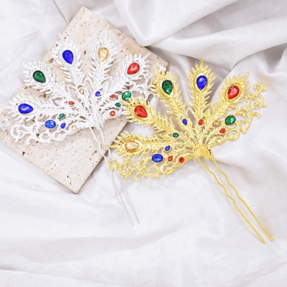 Gold Thai Hair Sticks Silver U-shaped Hair Fork Vintage Thai Metal Leaves Hairpin  Festival