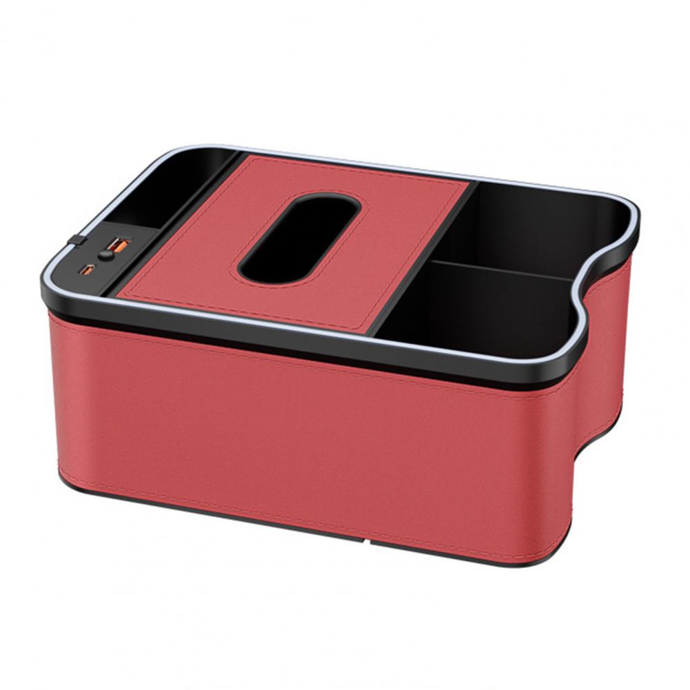 Car Console Storage Box Car Armrest Storage Box with Charging Ports Multi-mode Led Lights Design for Capacity Auto Console