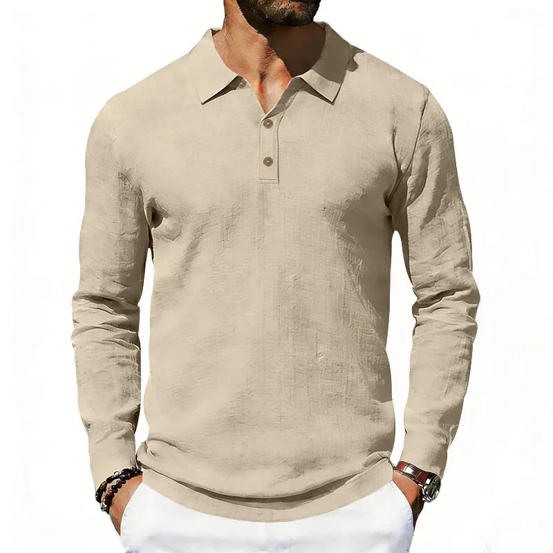 

Loose Fit Long Sleeve American Style Polo Shirt Men Pure Color Business Casual Linen Men s Fashion Polos 3XL