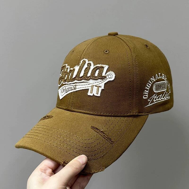 

Coffee hat men s 2024 new embroidered letter cap women s Korean hip-hop American hardtop baseball cap adjustable IT коричневий