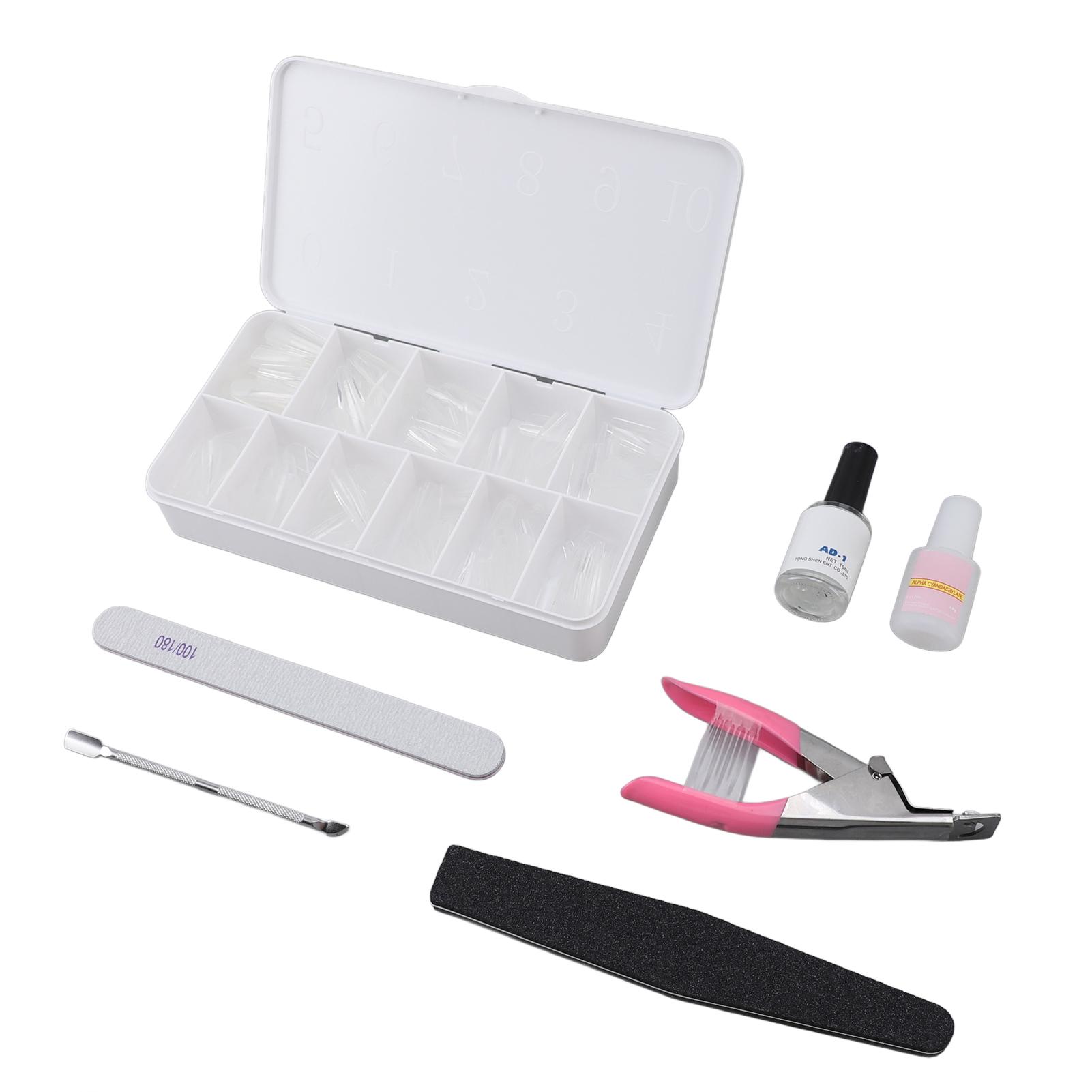 

Набор 550 шт. длинных прозрачных типсов для ногтей формы «гроб» для наращивания, накладные ногти, набор для наращивания ногтей с клеем и бафом